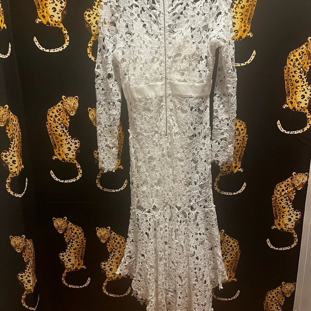 Chic Long Sleeve White Lace Dress - Picture 4 of 6